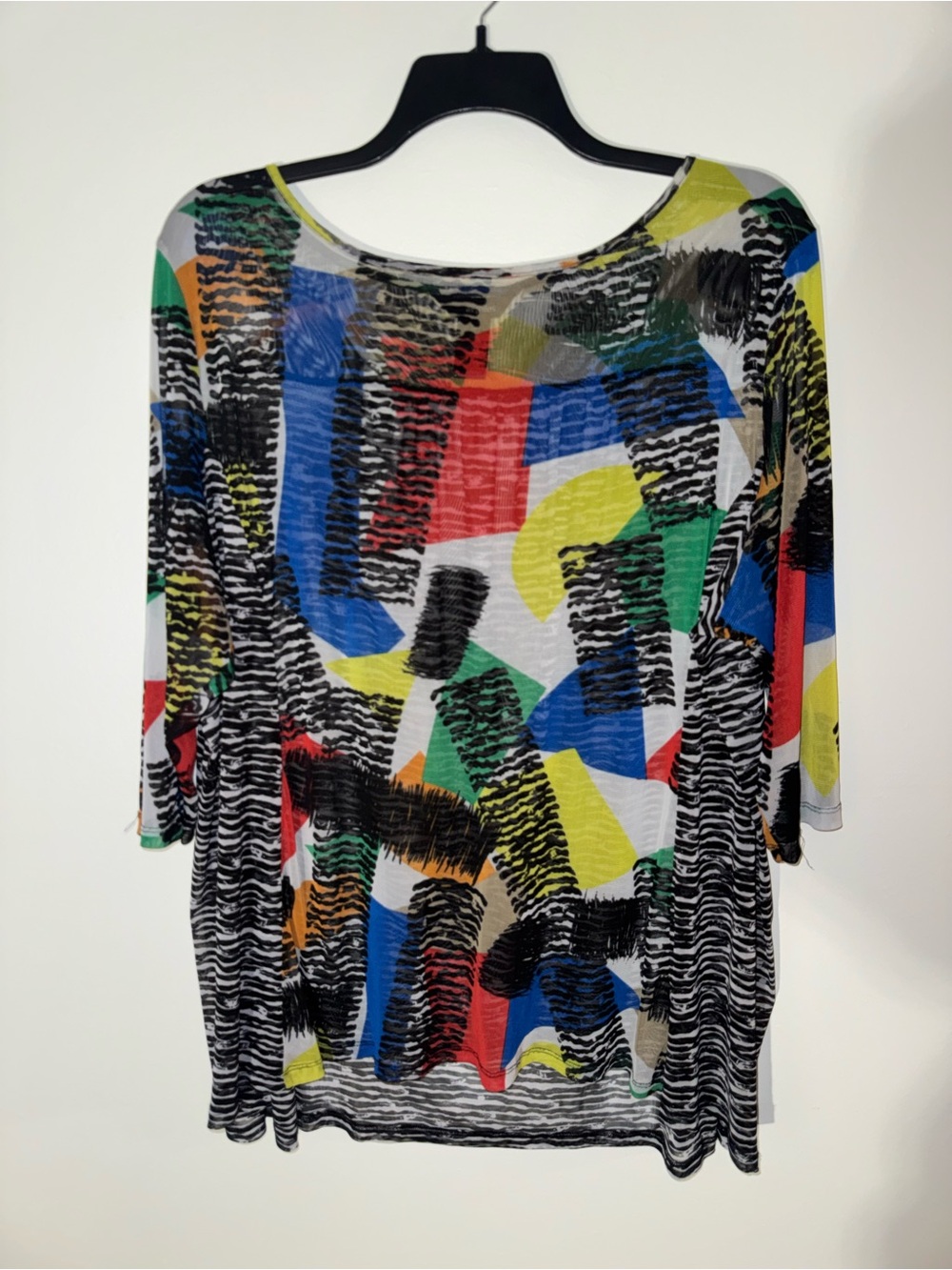 Ali Miles Multicolor Abstract Scoop Neck Tunic - Blue Green Red Yellow Black